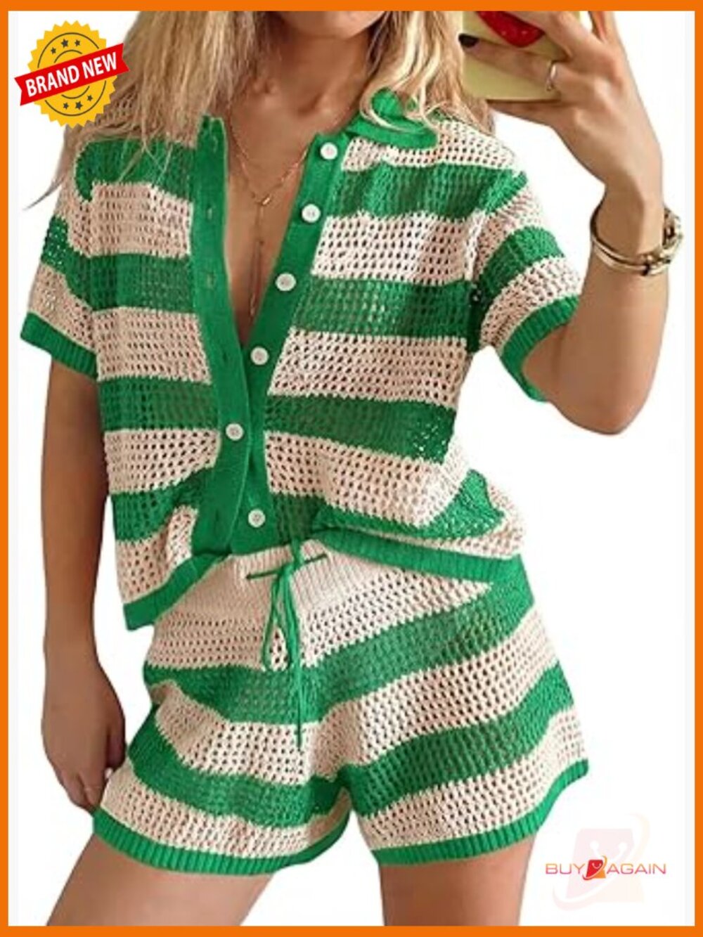 Crochet Knit 2 Piece Short Set Swimsuit Coverup Beach Outfit